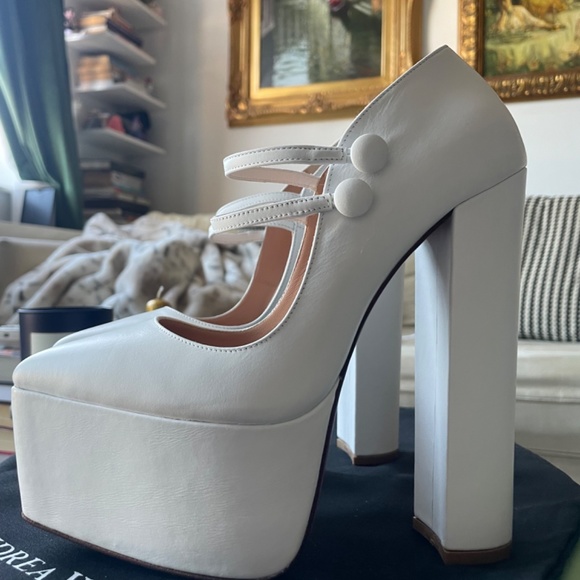 Andrea Wazen White Closed-Toe Platform Maryjane’s - Picture 6 of 9